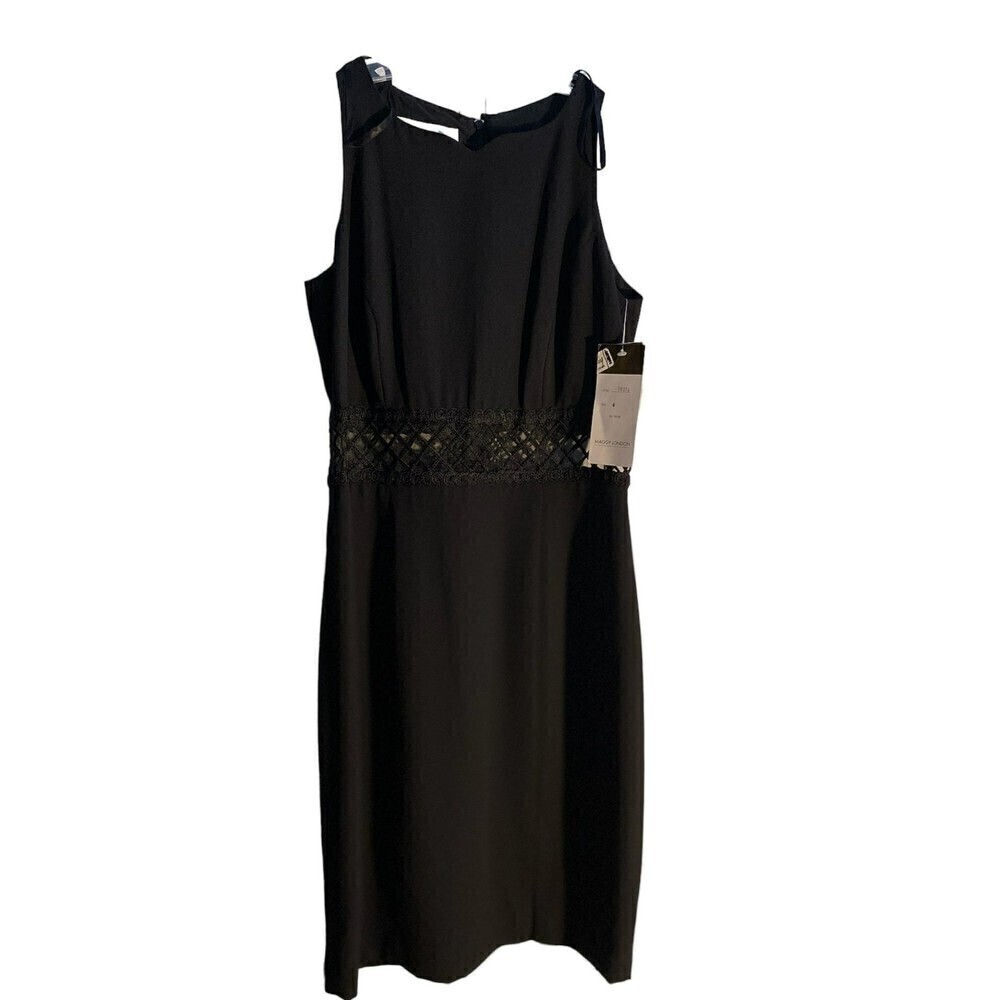 Maggy London‎ sheath Black dress Sheer insert above waist Size 4